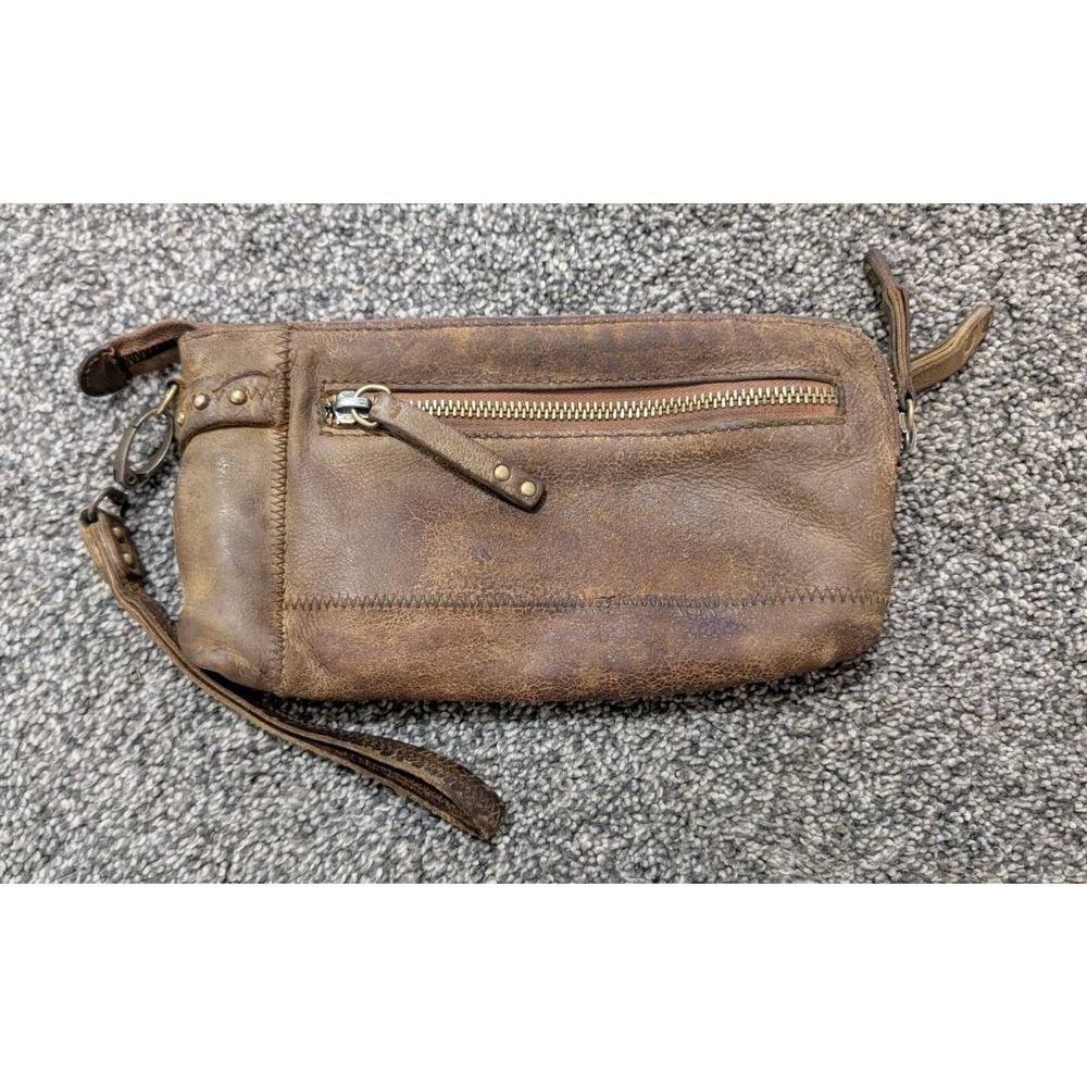 Vintage Distressed Brown Leather Wristlet Clutch Schuler & Sons Philadelphia